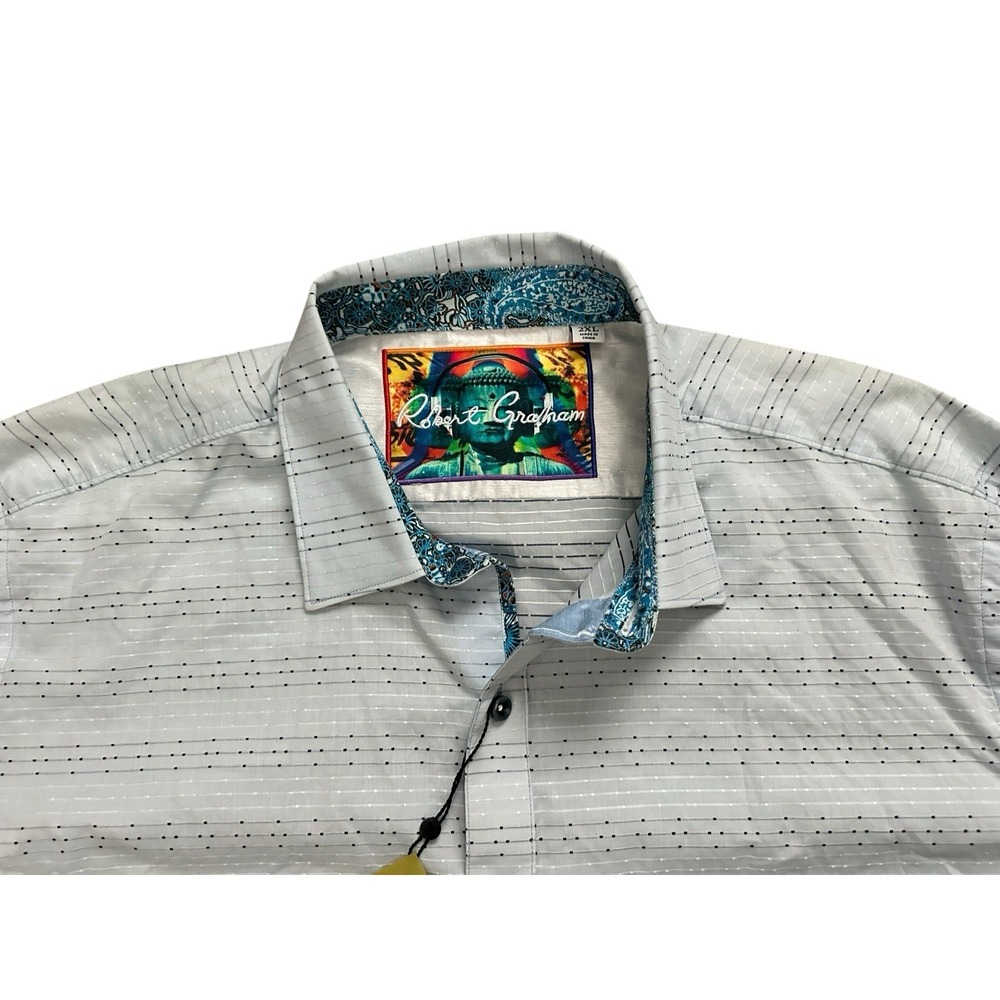 Robert Graham Buddha Geometric Flip Cuff LS Classic Fit Light‎ Blue Shirt 2XL